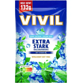 Vivil Extra silné bez cukru mentol + vitamín C 120 g Bonbon Vivil Extra silné bez cukru mentol + vitamín C 120 g