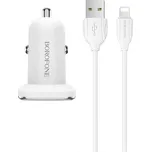 Borofone Power nabíječka do auta BZ12 / 2x USB / 2,4 A / Lightning kabel - bílá