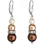 Stříbrné náušnice visací se syntetickými perlami a krystaly Swarovski hnědé kulaté 31150.3