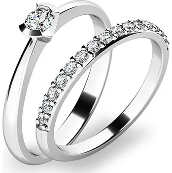 Módní doplněk Zásnubní prsten bílé zlato 585/1000 zirkon set zásnubních 10840-SET01-BB velikost 59