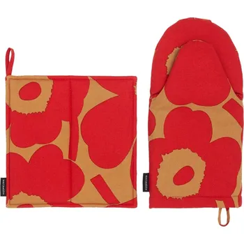 Chňapka Marimekko Set kuchyňských chňapek Unikko, hnědo-červený