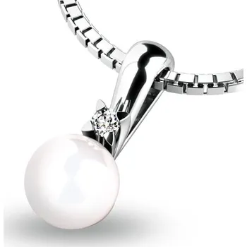 Oblečení a móda Dámský přívěsek přírodní diamant 0.025 ct perlový 10891-B-DIA délka řetízku 42 cm