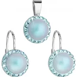 Sada šperků s krystaly Swarovski náušnice a přívěsek se světle modrou matnou perlou kulaté 39091.3