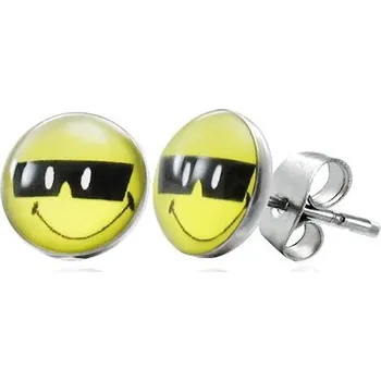 Náušnice Dámské náušnice ocel smajlík s brýlemi GLEB084