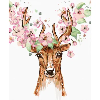 Diamondi Diamantové malování - JELEN S KVĚTINAMI Rozměr: 40x50 cm, Rámování: vypnuté plátno na rám