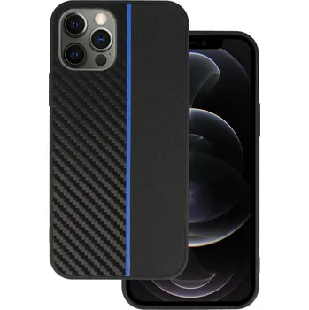 Pouzdro na mobilní telefon Tel Protect CARBON pouzdro pro iPhone 12 Pro Max black s modrým pruhem