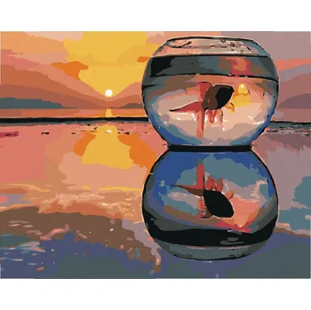 Diamondi Diamantové malování - RYBKA VE SKLENICI VODY Rozměr: 40x50 cm, Rámování: bez rámu a bez vypnutí plátna