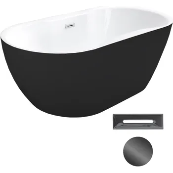 Besco Akrylátová volně stojící vana Navia BW 140x75 (150x80, 160x80) Barva: Bílá/černá, Rozměry (cm): 140x75, Typ a barva výpustě: Click-Clack s přepadem, grafit