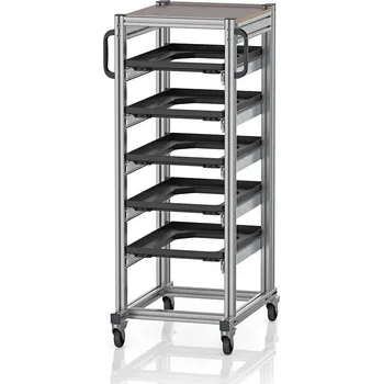 paleta ESD systémové přepravní podvozky pro euro přepravky 60 x 40 Výška 134 cm 71,8 x 50 x 134,6 cm - Dopravní černá - materiál: Aluminium / Stahl / Kunststoff / MPX - ESD SE 134 64 U.2