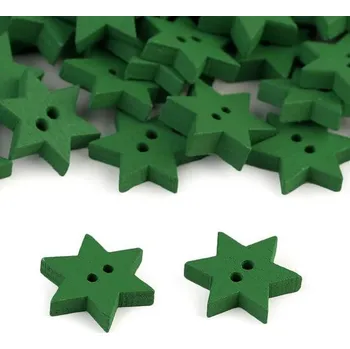 Knoflík Knoflík dřevěný, hvězda, 19mm, zelená