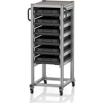 paleta ESD systémové přepravní podvozky pro euro přepravky 60 x 40 Výška 134 cm 71,8 x 50 x 134,6 cm - Dopravní černá - materiál: Aluminium / Stahl / Kunststoff / MPX - ESD SE 134 6475.2