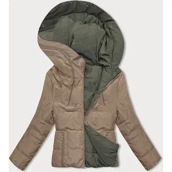 Béžovo-khaki oboustranná krátká bunda s kapucí (B8181-101011) odstíny béžové L (40)
