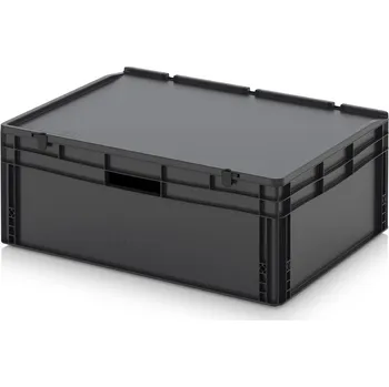paleta ESD euro přepravky včetně víka s panty 80 x 60 x 33,5 cm - Dopravní černá - materiál: ESD PP - ESD ED 86/32 HG HO