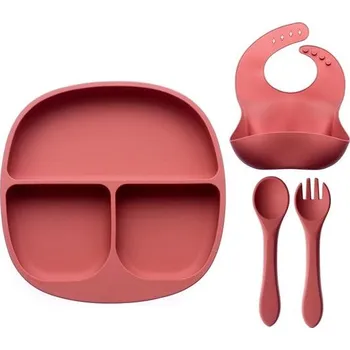 Talíř Dětská silikonová barevná sada s talířem - Perleťová růžová