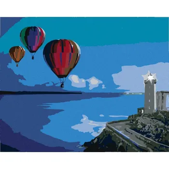 Hračka Diamondi Diamantové malování - HORKOVZDUŠNÉ BALONY U MAJÁKU Rozměr: 40x50 cm, Rámování: bez rámu a bez vypnutí plátna