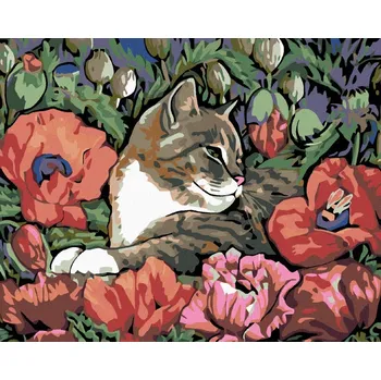 Hračka Diamondi Diamantové malování - KOTĚ A VLČÍ MÁK Rozměr: 40x50 cm, Rámování: bez rámu a bez vypnutí plátna