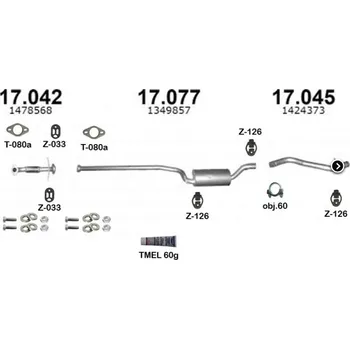 Výfuková trubka Výfuk FORD FOCUS 1.6TDCi HB / C-MAX, r.v. od 2004, sada/komplet IZAWIT IZ17042A17077A17045