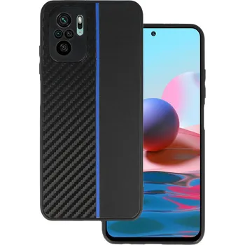 Pouzdro na mobilní telefon Tel Protect CARBON pouzdro pro Xiaomi Redmi Note 10/Note 10S/Poco M5S černé s modrým pruhem
