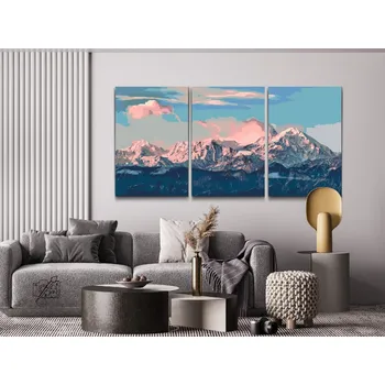 Malování podle čísel - Alpy pod rouškou slunce (sada 3ks) Velikost: 3ks 30x40cm, Rámování: Pouze srolované plátno