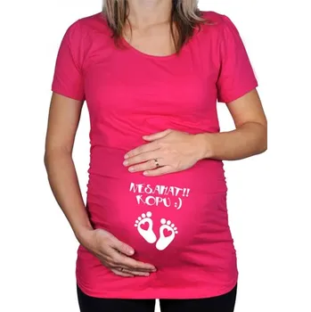 Růžové těhotenské tričko s nápisem Nesahat, kopu
