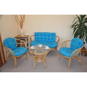 Zahradní sestava Ratanová sedací souprava Bahama medová velká polstry tyrkysový melír