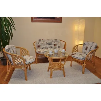 Zahradní sestava Ratanová sedací souprava Bahama medová velká polstry motiv srdce LOVE