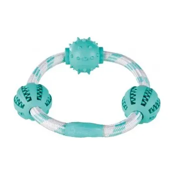 Hračka pro psa DENTAfun kroužek z lana se 3 míčky 20cm