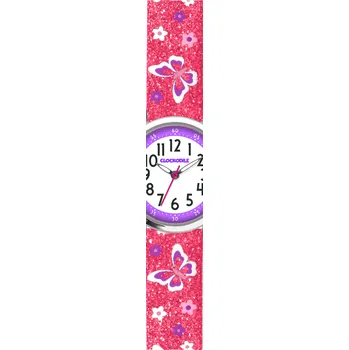 Hodinky Svítící motýlí růžové dívčí hodinky CLOCKODILE BUTTERFLIES se třpytkami CWG5042 (dětské svítící hodinky)