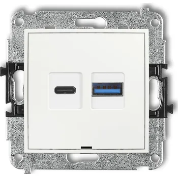 Elektrická zásuvka KARLIK Dvojitá USB nabíječka USB C + USB A, 20W MAX., bez popisového pole Barva: Matná bílá