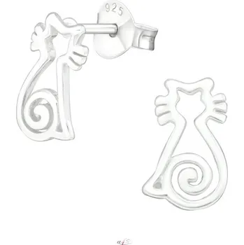 Náušnice Stříbrné puzetové náušnice Sedící kočka I (Náušnice s kočkou, Šperkovní stříbro 925)