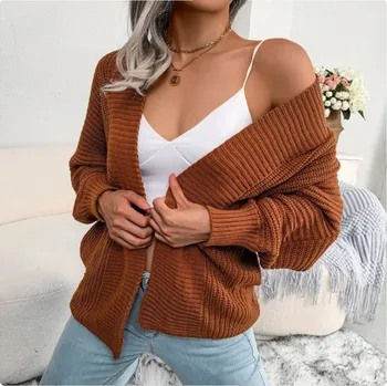 Dámský svetr Elegantní dámský krátký svetřík/cardigan Barva: hnědá 1, Velikost: XL