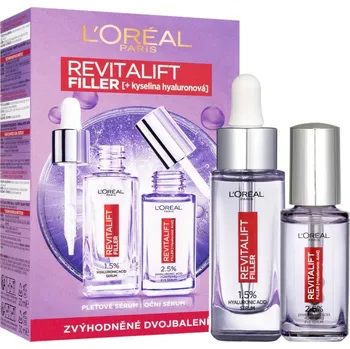 Pleťové sérum L'Oréal Paris Revitalift Filler rozjasňující oční sérum s kyselinou hyaluronovou 20 ml + Sérum proti vráskám s kyselinou hyaluronovou 30 ml