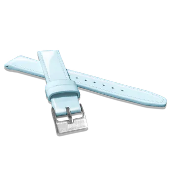 Řemínek na hodinky Světle modrý kožený řemínek s vysokým leskem MINET GLAMOUR - 18 MSOUJ18 (lesklý řemínek z kolekce MINET GLAMOUR)