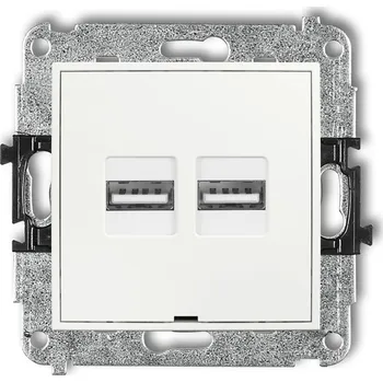 Elektrická zásuvka KARLIK Dvojitá USB nabíječka 2x USB-A, 15,5W MAX., 5V, 3,1A, bez popisovho pole Barva: Matná bílá