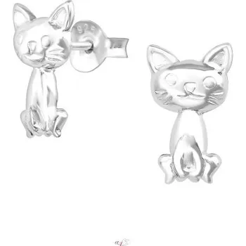 Náušnice Stříbrné puzetové náušnice Sedící kočka (Náušnice s kočkou, Šperkovní stříbro 925)