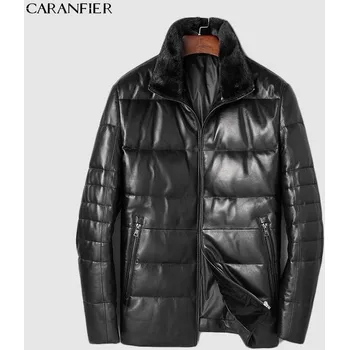 Pánský zimní kabát Pánská prošívaná bunda z pravé ovčí kůže - XL Barva: Černá, Velikost: XL