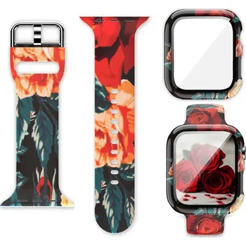 Řemínek na hodinky Řemínek + ochranné pouzdro s tvrzeným sklem pro Apple Watch barevné 45mm Barvy: Červená růže