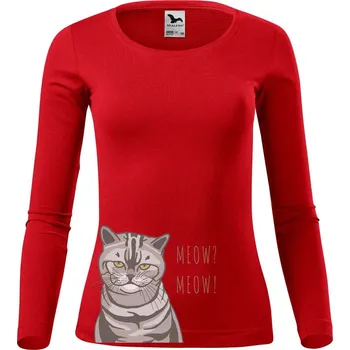 Dámské tričko DOBRÝ TRIKO Dámské triko s potiskem kočky Velikost: L, Barva: Červená