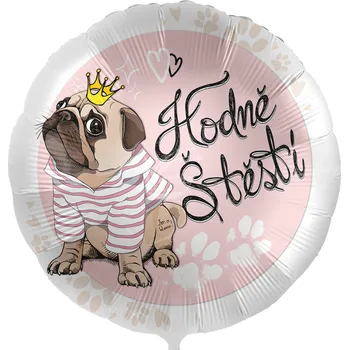 Zábavní pyrotechnika Balón fóliový 43 cm Hodně štěstí - Mopsík