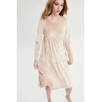 Dámské šaty Vamp - Zimní sametové šaty 19334 - Vamp beige M