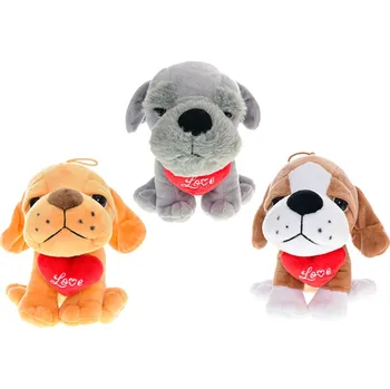 plyšák Pes plyšový sedící 15 cm se srdíčkem - mix barev (světle hnědá, žlutá, šedá)