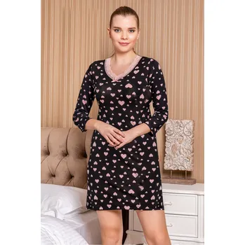 Dámská noční košile Dámská noční košile 5024-YKG černá se srdíčky - CoCoon L