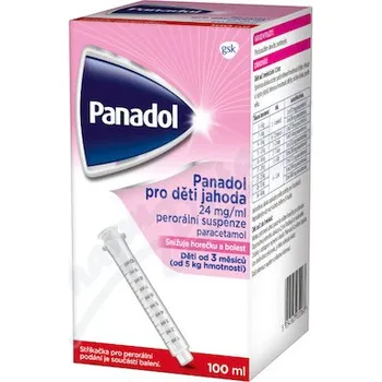 Lék na bolest, zánět a horečku Panadol pro děti Jahoda 24mg/ml por.sus.100ml+stř.