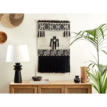 Bytová dekorace Závěs na stěnu Béžová bavlna ručně tkaný se střapci Geometrický vzor Nástěnná dekorace Závěsná Boho styl Obývací pokoj Ložnice Beliani