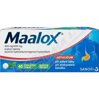 Lék proti pálení žáhy maalox 400mg/400mg 40 tablet