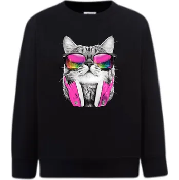 Dětská móda detska_klasicka_levna_mikina_kocka_sluchatka Barva: Black -černá, Dětská bavlněná trička JHK: M