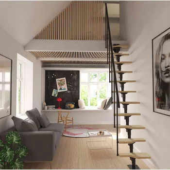 Schodiště DOLLE ATLANTA Barva: Černá (RAL 9005), Zábradlí: CLASSIC 1 - 1 sloupek na nášlap