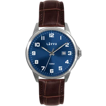Hodinky LAVVU Stříbrno-hnědé pánské hodinky ÖREBRO LWM0241 s modrým číselníkem (POŠTOVNÉ ZDARMA!!!)