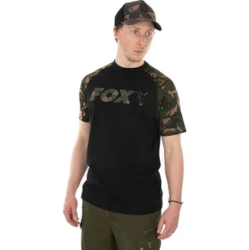 Rybářské oblečení FOX tričko Black/ Camo Raglan T-Shirt velikost: M