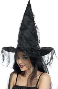 Karnevalový doplněk Smiffys 34953 klobouk čarodějnický černý se síťovinou